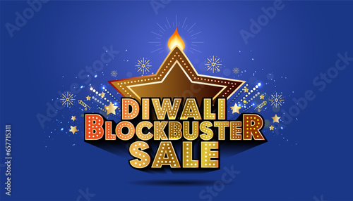 Retro vintage Lights decoration with Diwali sale logo. Indian, Diwali blockbuster Sale 3d Text and festival sparkle Background.