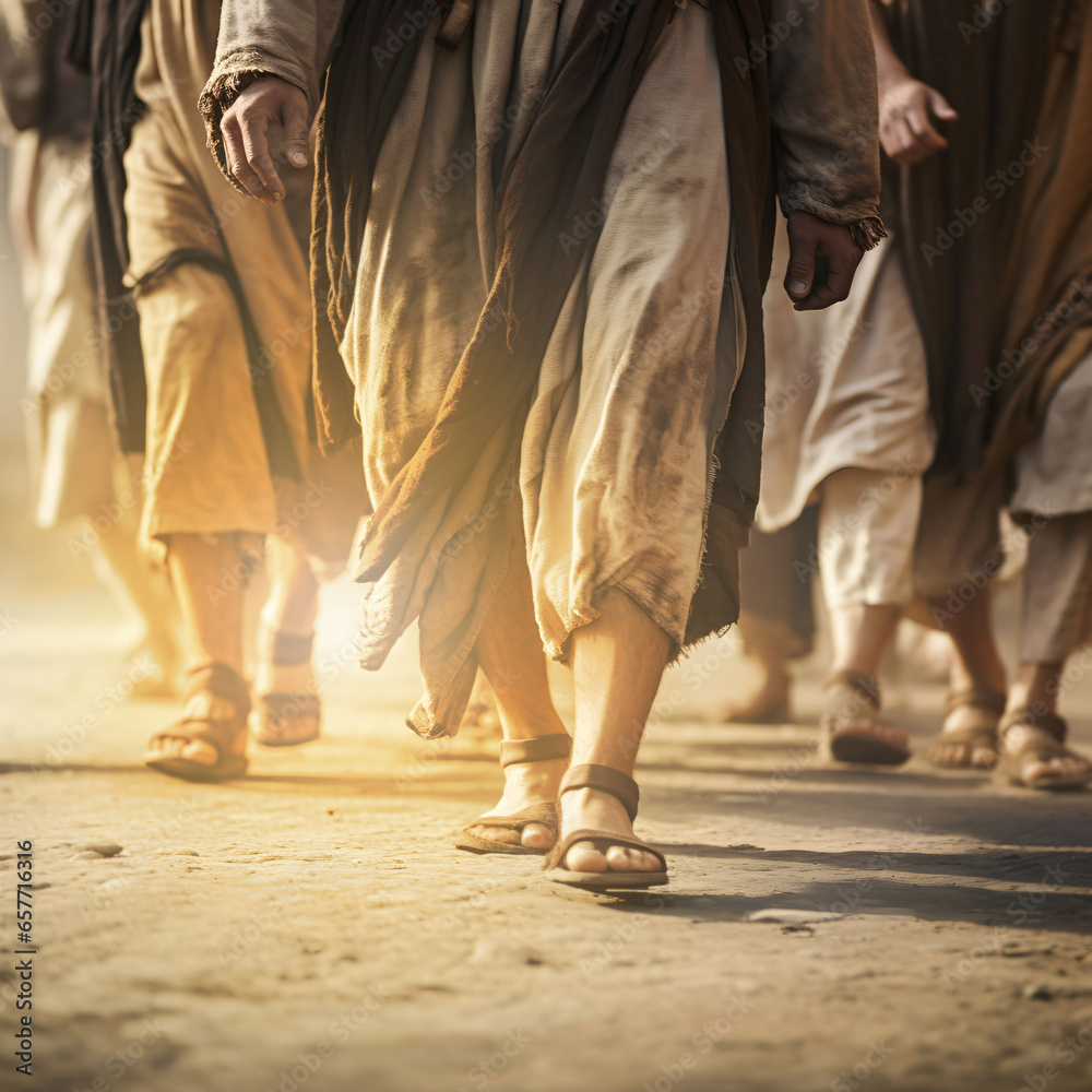 Naklejka premium Disciples walking with Jesus