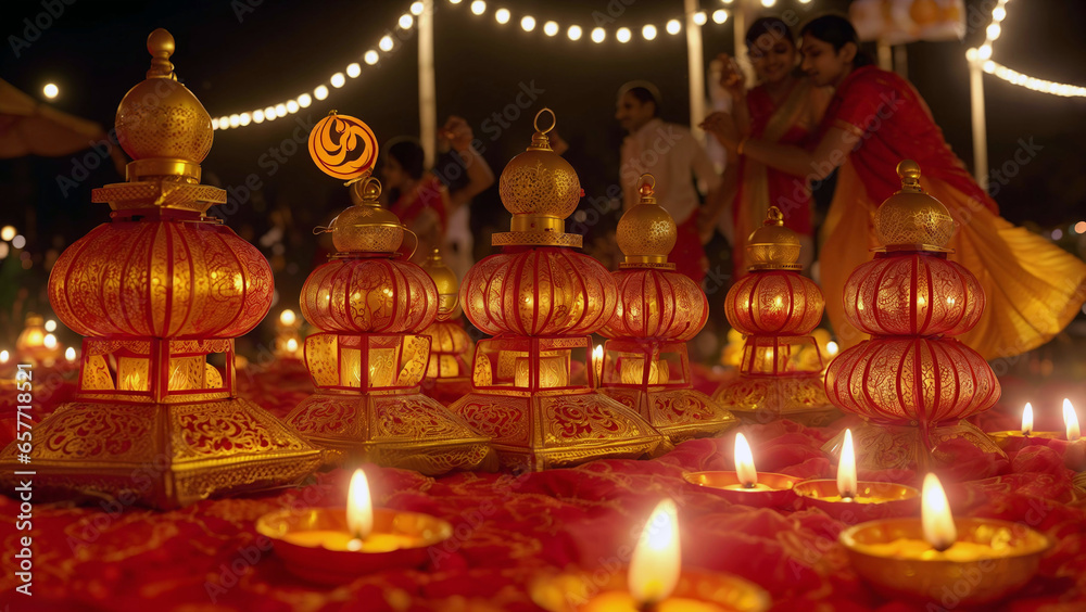 The festival of lights Diwali, beautifully lit lanterns and diyas