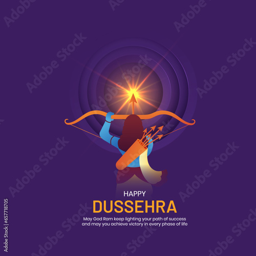 Creative vector illustration of Lord Rama with bow and arrow on the occasion of victor over evil. Happy Dussehra.