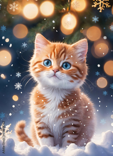 Photo of the Little Cat in the snow Christmas time