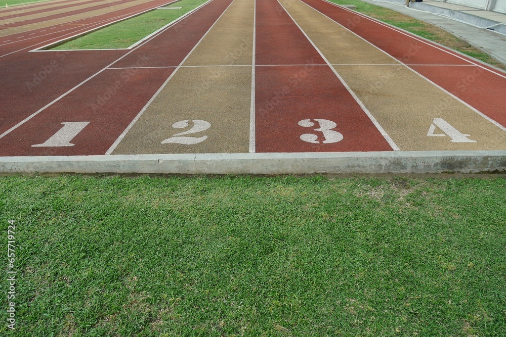 Athletic sports tracks are numbered.
