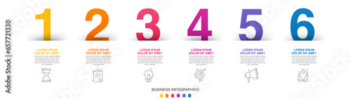 Modern vector flat illustration. Line infographic numbers template with six elements, icons. Timeline designed for business, presentations, web design, interface, diagrams with 6 steps