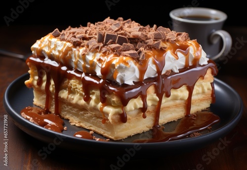The_square_cup_of_banoffee_pie_on_wooden_board  10