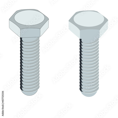 Vector hex head metal bolt isolated on white background