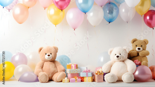 Baby born ballon backdrop, birthday backdrop with balloon for birthday party with teddy bears decoration 