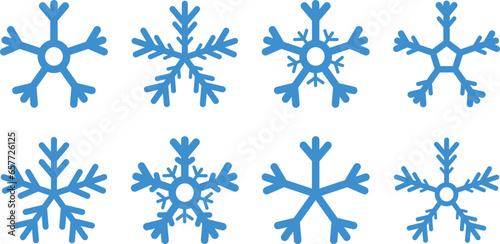 Set blue snowflake icons collection isolated on white background.