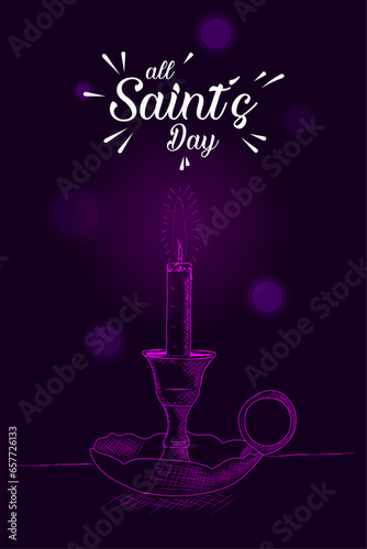 Canvas-taulu All Saints' Day, candle illustration in drawing style in vector