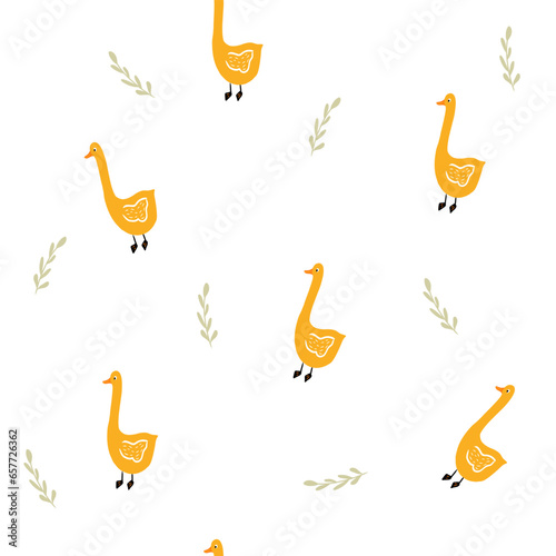 Cute goose seamless pattern, hand drawn print for kids fabric and textile,wallpaper,nursery,baby shower iilustration in flat style.