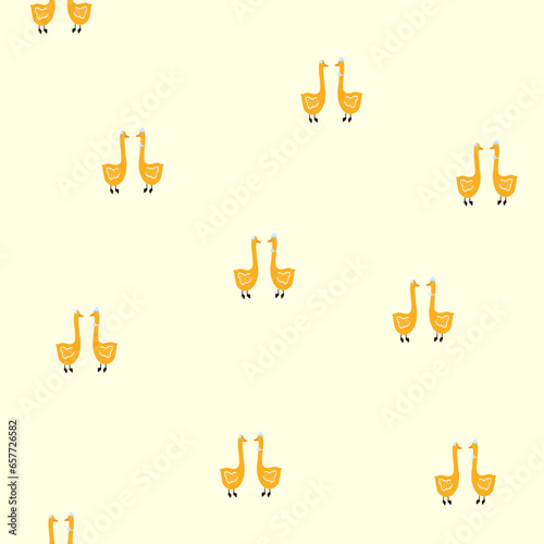 Cute geese couple seamless pattern, hand drawn print for kids fabric and textile,wallpaper,nursery,baby shower iilustration in flat style