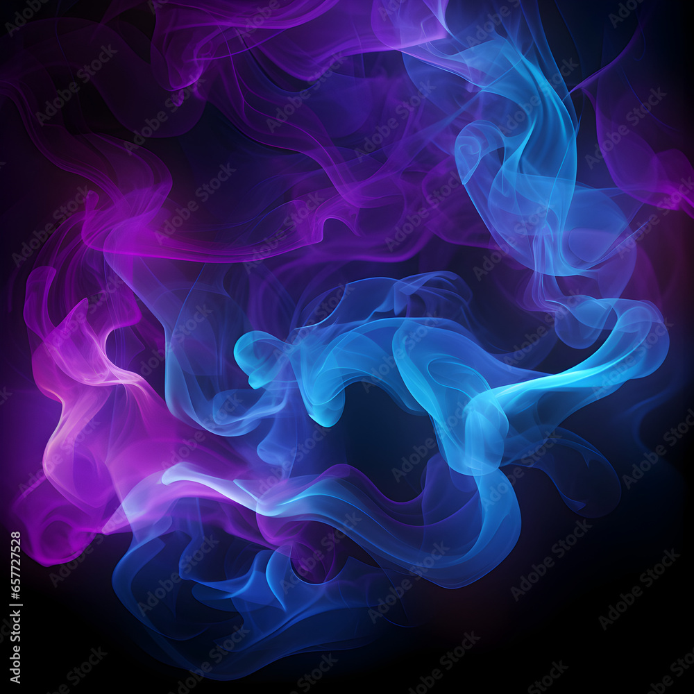 Abstract blue and purple smoke isolated with a black background. Generative ai. 