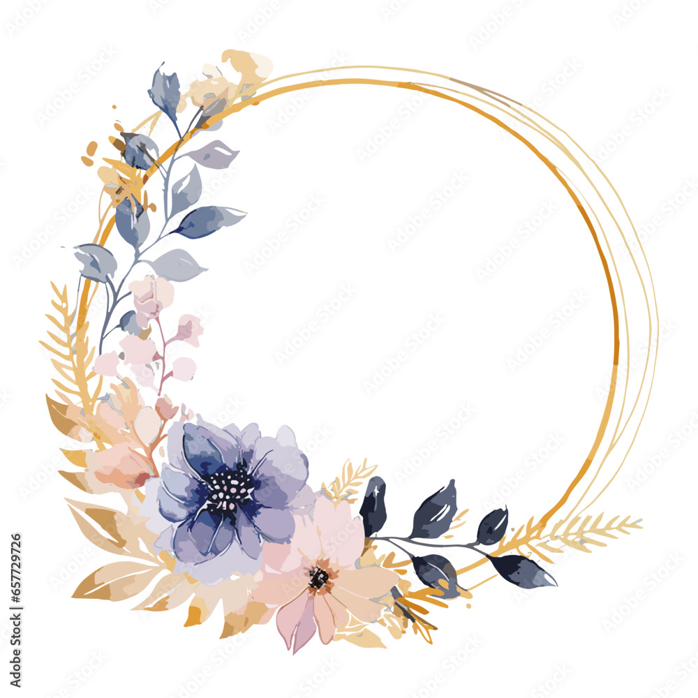 watercolor flowers and glod for wedding
