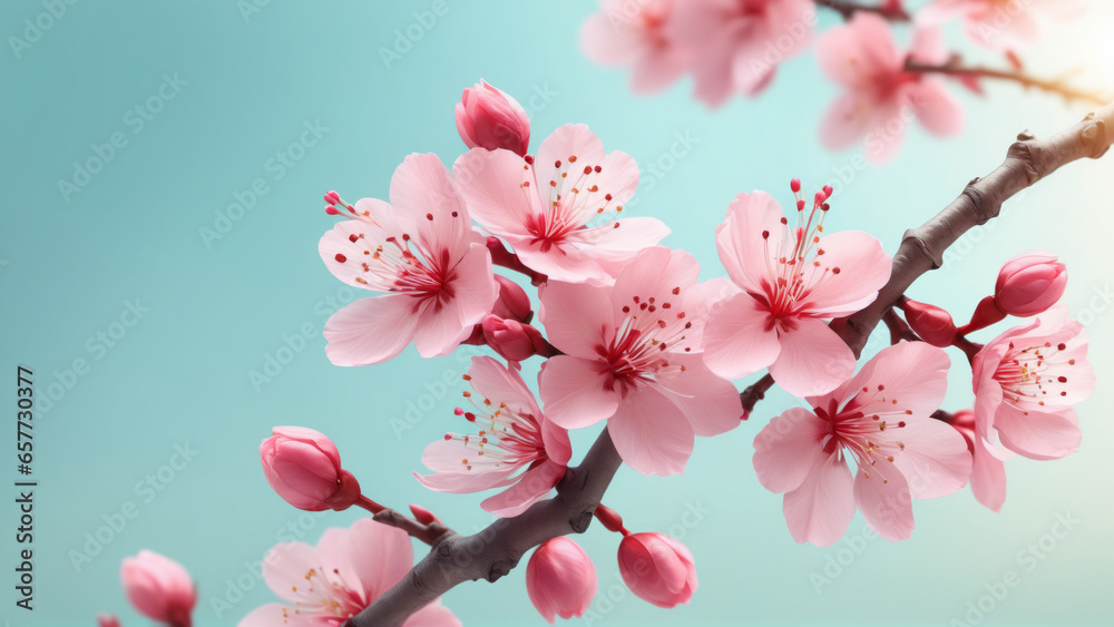 Cherry blossom flowers. Shallow depth of field. Flowers blooming on a tree branch.