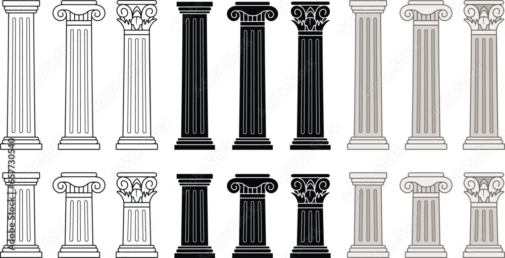 Greek Columns Clipart - Outline, Silhouette & Color