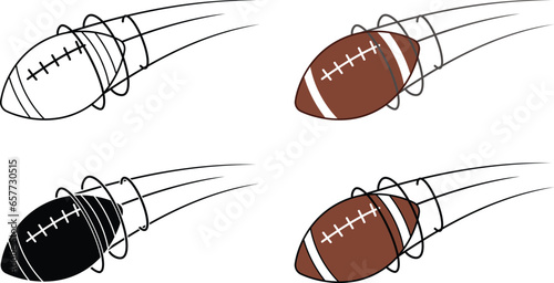 American Football with Spiral Spin Clipart - Outline, Silhouette & Color