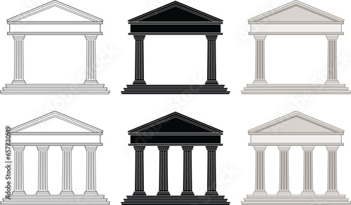 Greek Building or Temple Clipart - Outline, Silhouette & Color