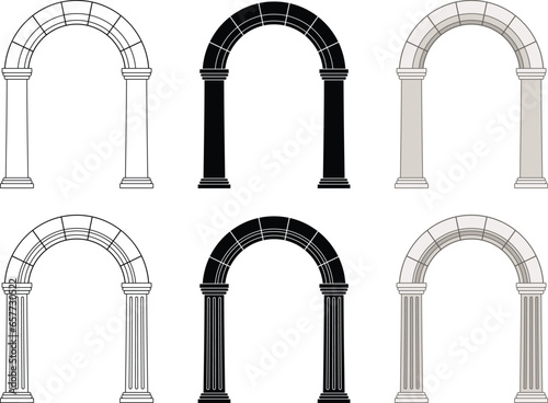 Print op canvas Greek Stone Arch or Archway Clipart - Outline, Silhouette & Color