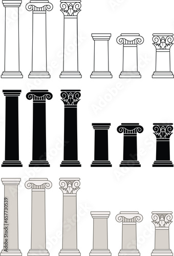 Simple Greek Columns Clipart - Outline, Silhouette & Color