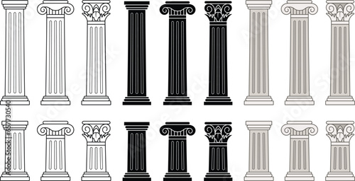 Greek Columns Clipart - Outline, Silhouette & Color photo