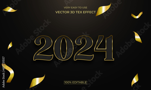 Happy New Year 3D Vector Text Effect Design. 2024 editable vector text effect.