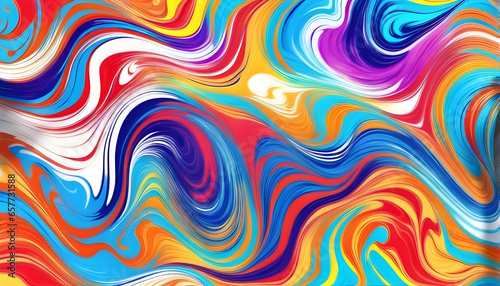 Abstract marbled acrylic paint ink painted waves painting texture colorful background banner - Bold colors, rainbow color swirls wave