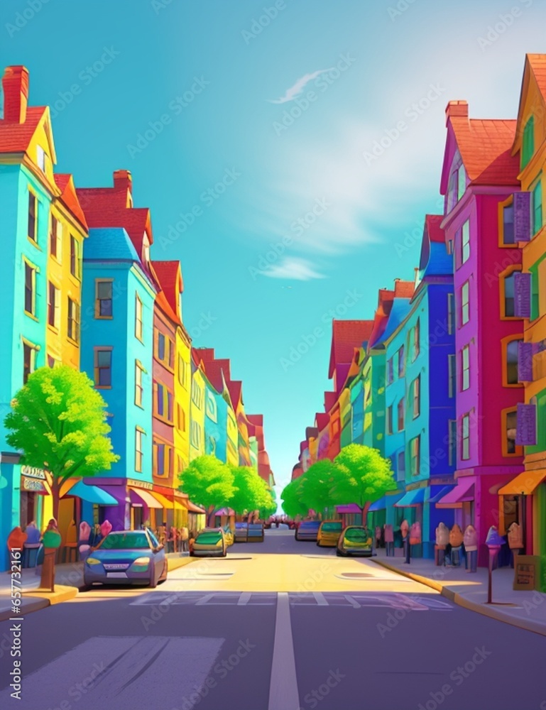 Colorful city streets generative AI