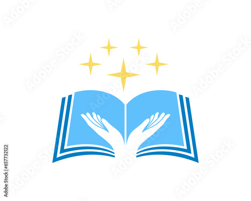 Open the book with hand care inside vector