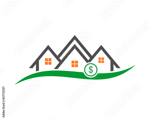 Roofing house with dollar symbol underneath vector logo