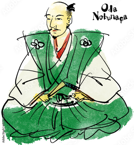 織田信長の手描きイラスト（筆書き水彩墨絵風）