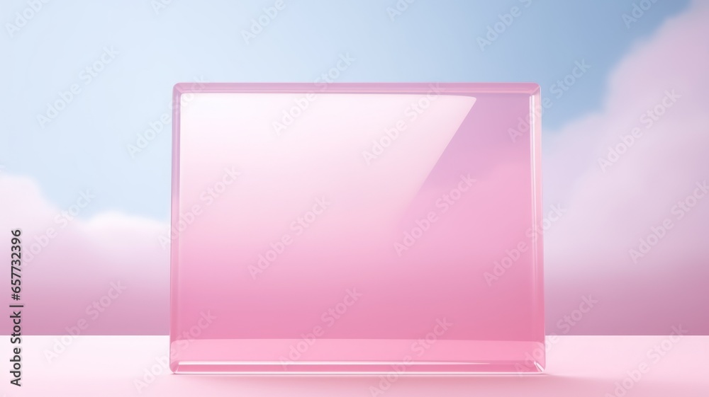 Fototapeta premium Pink Glass Creative Abstract Geometric Frame. Textured photorealistic mount. Abstract Bright Surface Geometrical Horizontal Background. Ai Generated Photo frame with copy space.