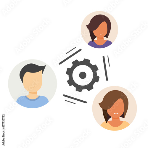Team people relationship settings manage icon flat vector, workforce employee facility formation set up graphic, configure execute teamwork setup function, customer crm community organization image