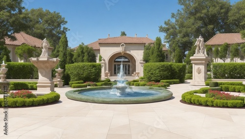 fountain in front of luxury mansion