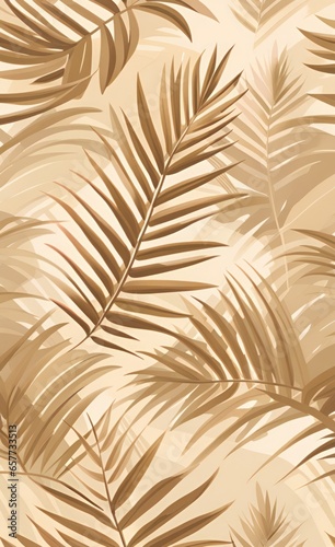 Mural, wallpaper. Palm leaves, graphics. Beige tone, Generative AI 
