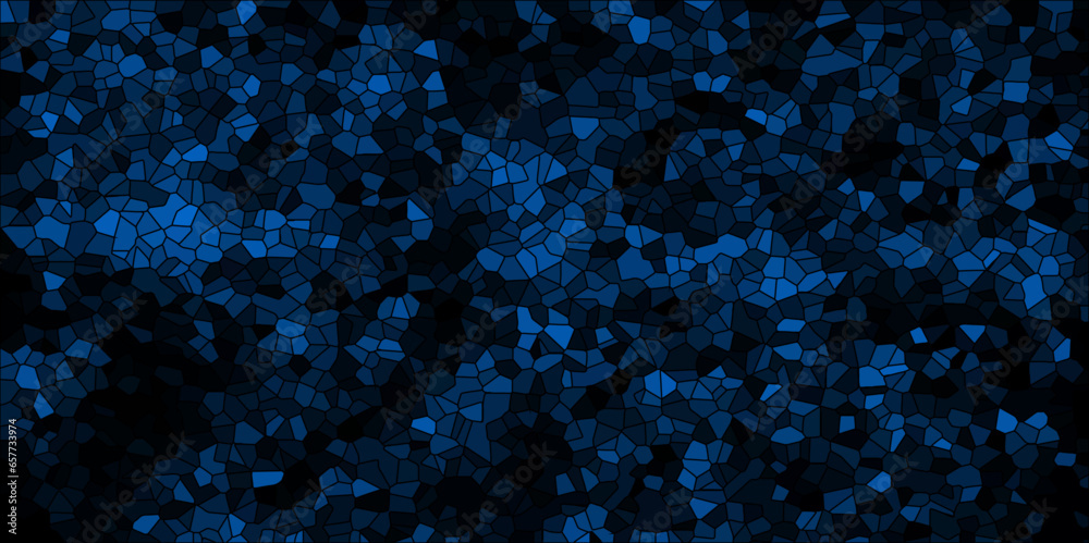 Dark blue and black Broken Stained Glass Background with White lines ...