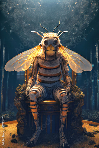 Beeman, the god of the bees is sitting on a golden throne (Generative AI) photo
