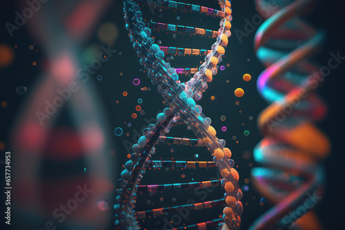 Fotografia 3d render abstract DNA strand made of spheres