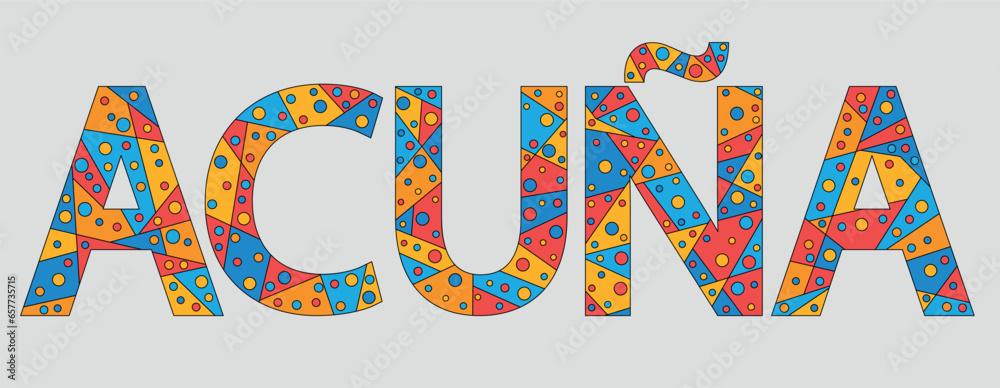 ACUNA. Mosaic isolated text. Letters from pieces of triangles, polygons ...
