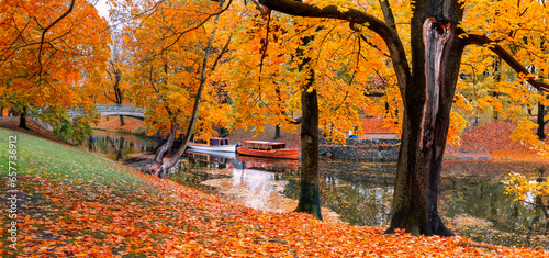 Autumn in central public park of Riga - the capital and largest city of Latvi...