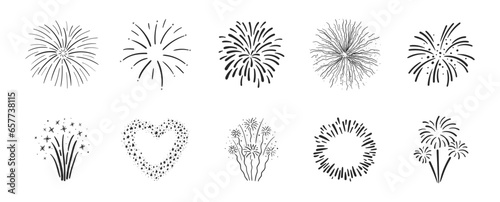 Hand drawn monochrome fireworks set