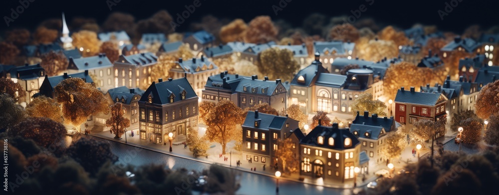 A detailed miniature cityscape with numerous buildings and architectural landmarks
