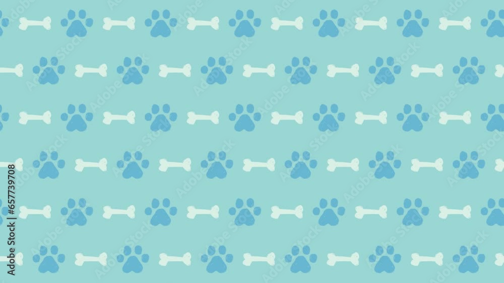 犬の肉球の手描きイラストパターン背景(ブルー)6秒ループ 犬の肉球の手描きイラストパターン背景(ブルー)6秒ループ