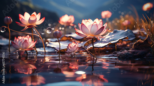 lotus flower fantasy detail, nature background cinematic color grading generative ai #657741316