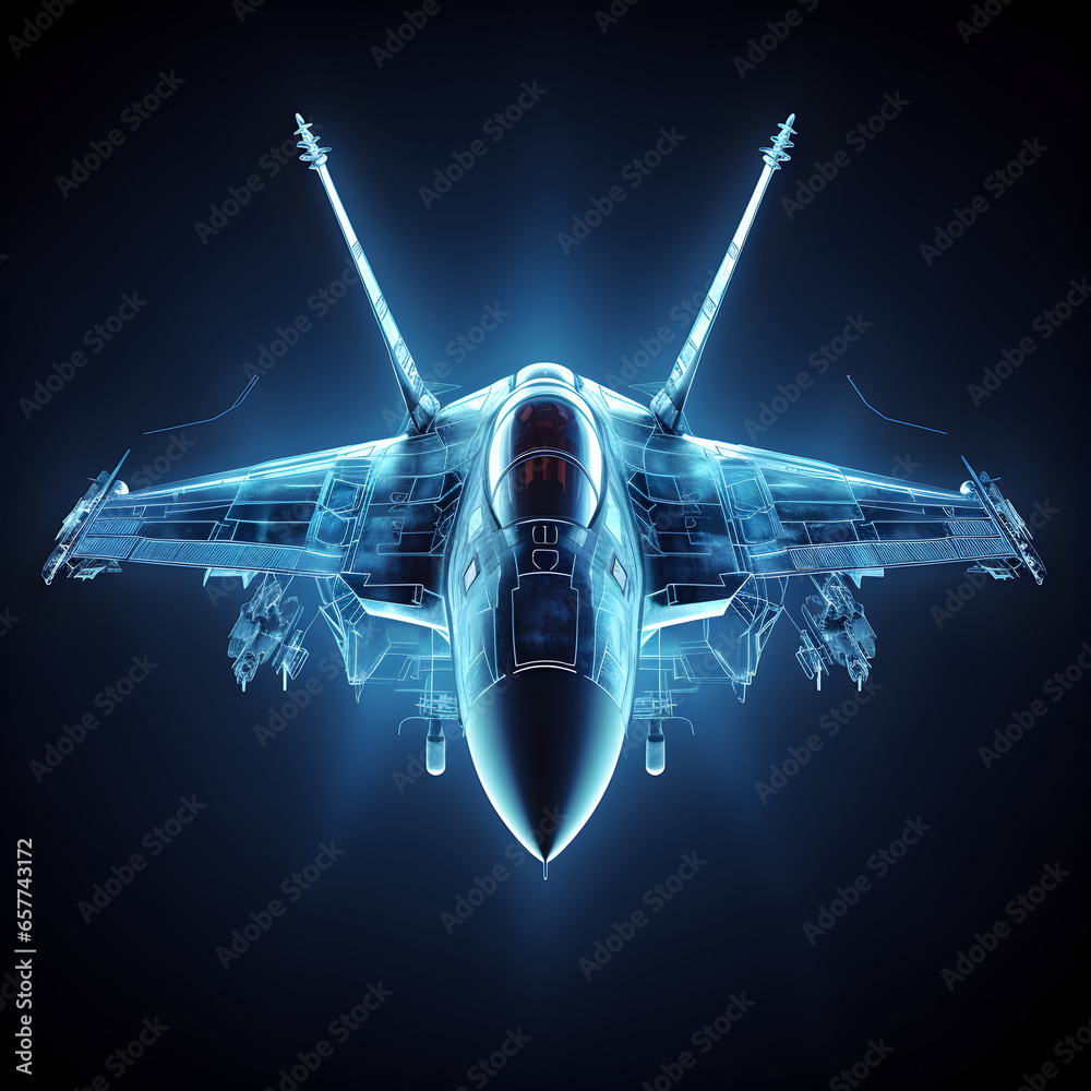 A digital wireframe blueprint of a fighter jet. Generative ai. Stock ...