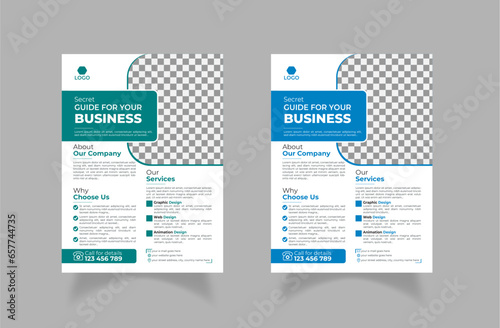 Business flyer template design with an abstract concept and stylish layout | Company annual report flyer | Flyer design template in A4 size | Blue & mild Green color flyer