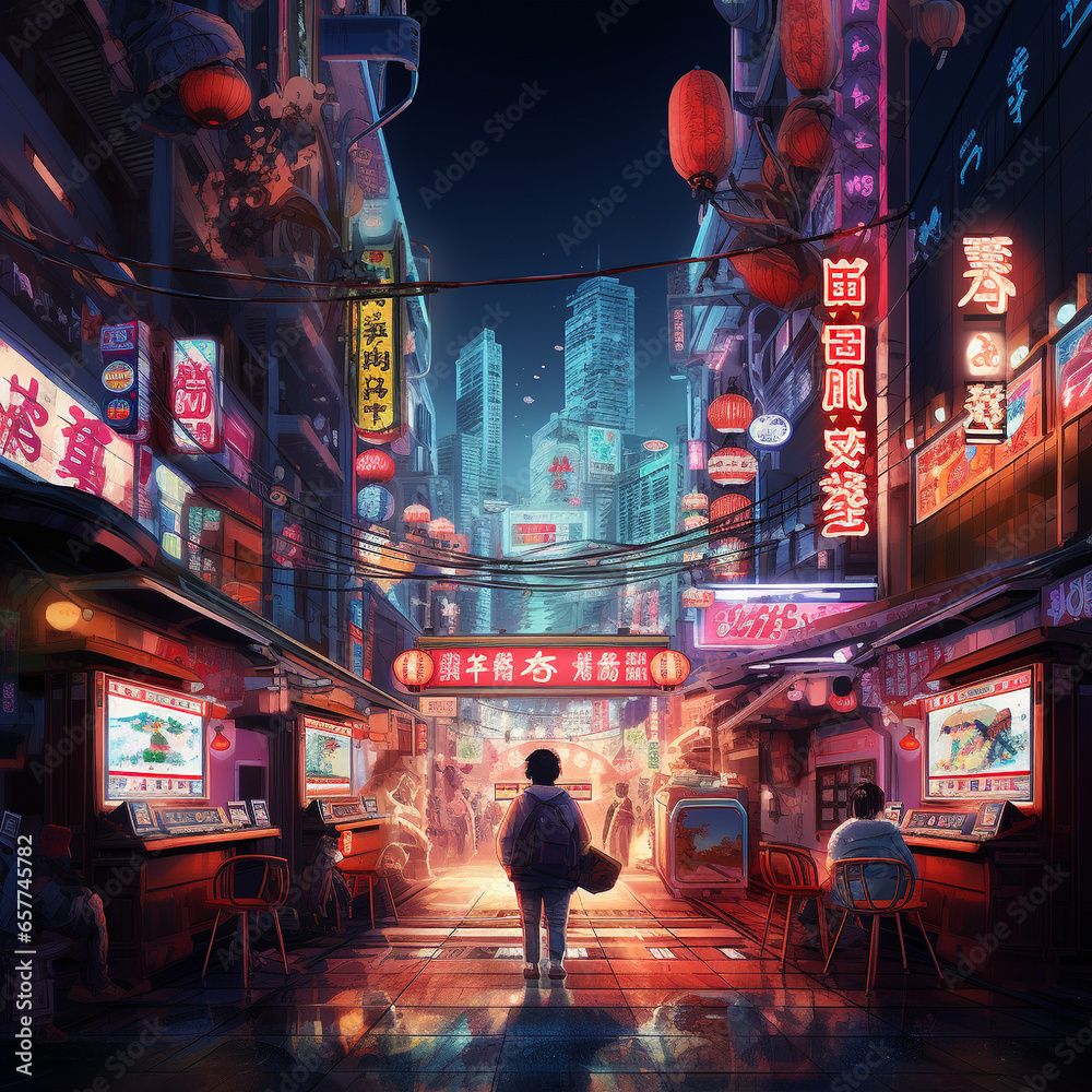 character walking on the street at night poster 