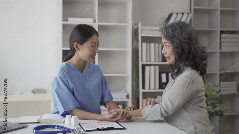 A nurse gives advice to an elderly person about his illness in the living room of his home. Providing medical care services at home Elderly patient care A nurse gives advice to an elderly person about his illness in the living room of his home. Providing medical care services at home Elderly patient care