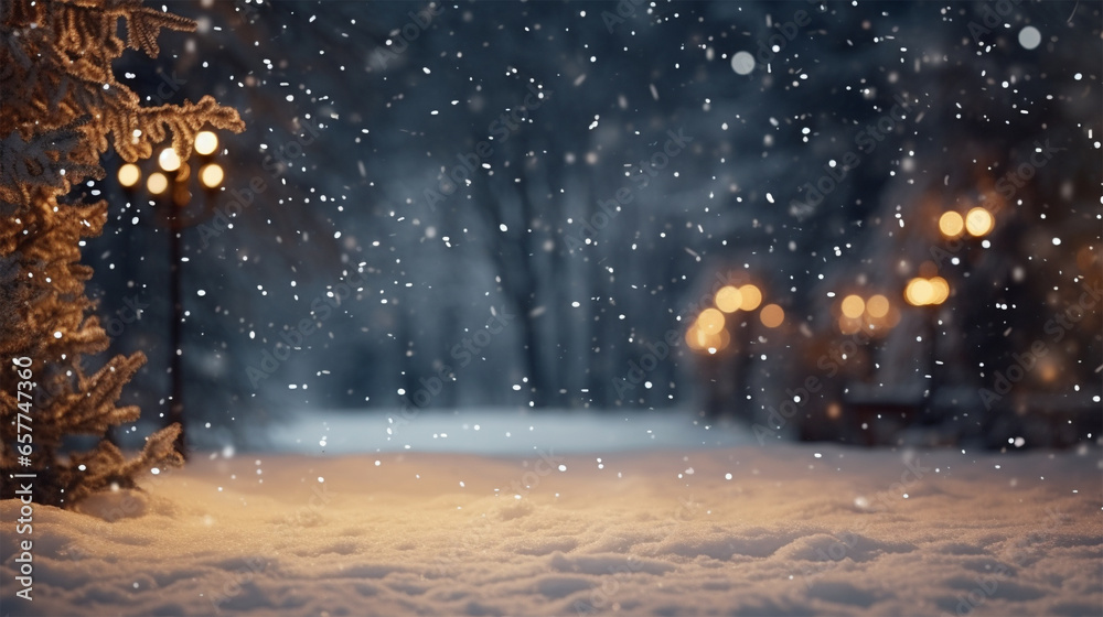 Fototapeta premium 눈 내리는 겨울밤 풍경