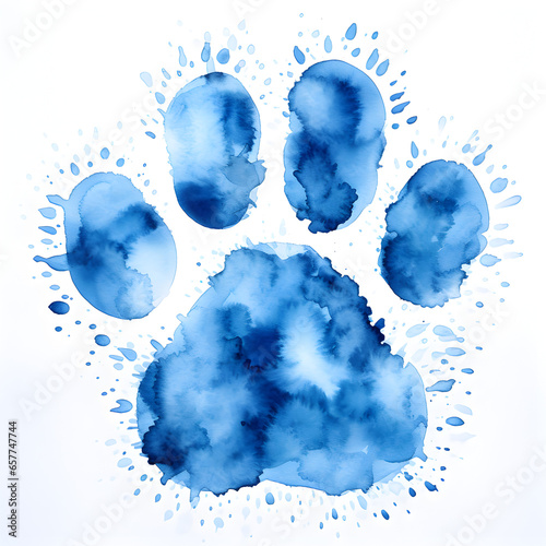 A blue watercolor paw print painting. Generative ai. 