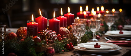 Wooden table setting and decoration for meal time