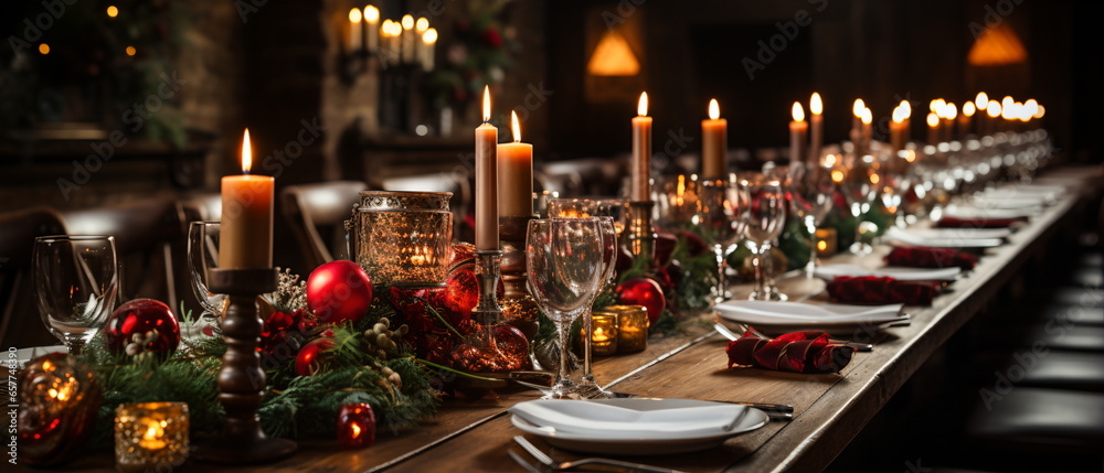Wooden table setting and decoration for meal time